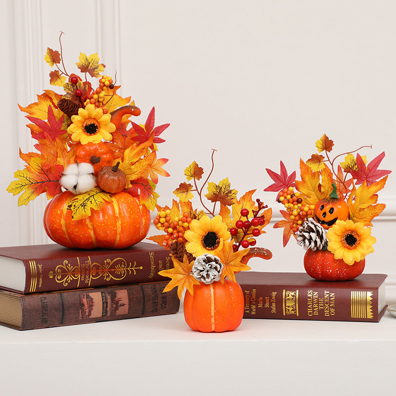 Decorative Pumpkin Maple Flowers Harvest Decor Table