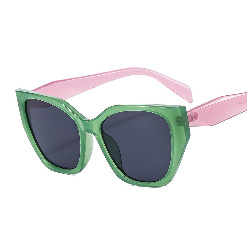 Retro Cat Eye Designer Green Pink Contrast Sun Glasses