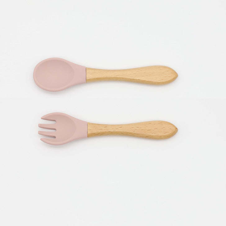 Baby Food Grade Wooden Handles Silicone Spoon Fork Cutlery