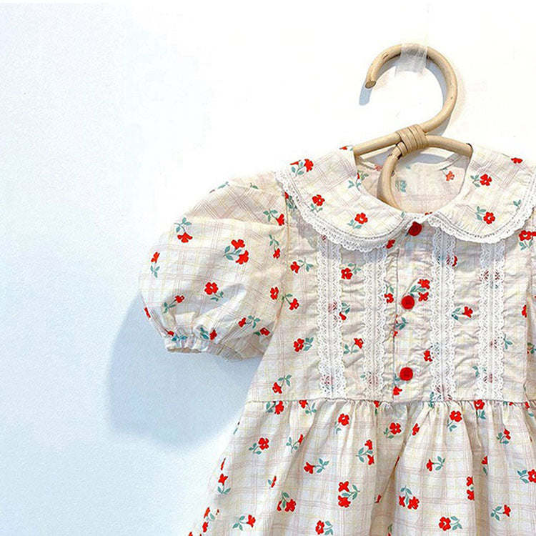 Baby Girl Floral Print Lace Patchwork Design Dress