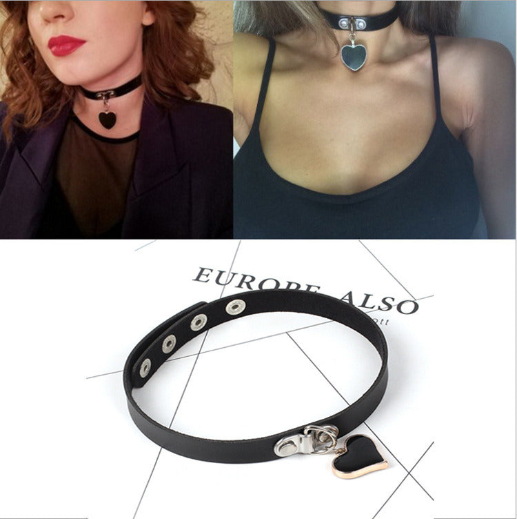 Leather Dark Neckband Collarbone Necklace