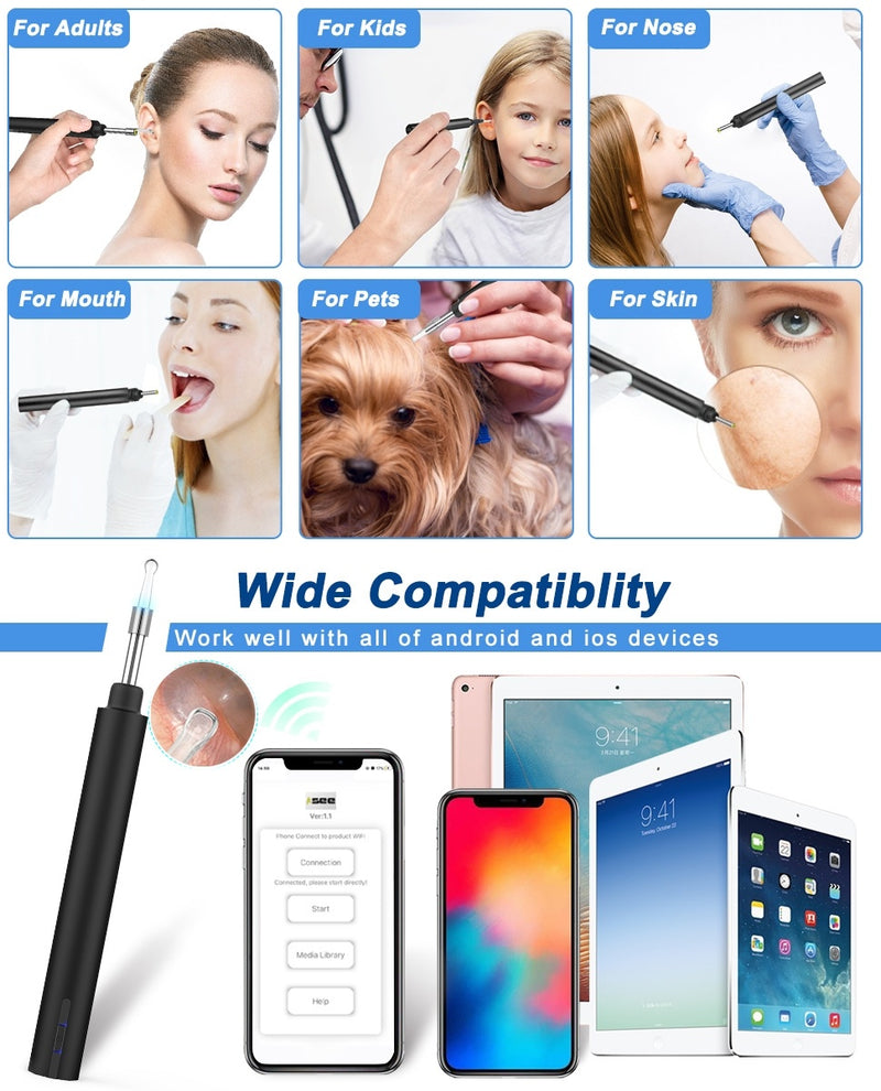 Wireless WiFi Ear Pick Otoscope Camera Borescope Luminous Ear Wax Removal Cleaning Teeth Oral Inspection Health Care 3.0/5.0MP