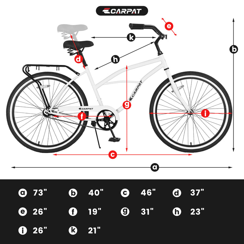 Single Speed Upright Comfortable Rides 26 Inch Beach Cruiser Bike