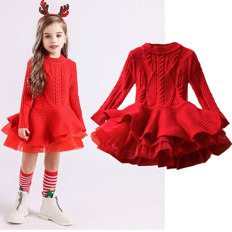 Girls Christmas Dress Knitting Sweater Dress for Girls Winter Dress