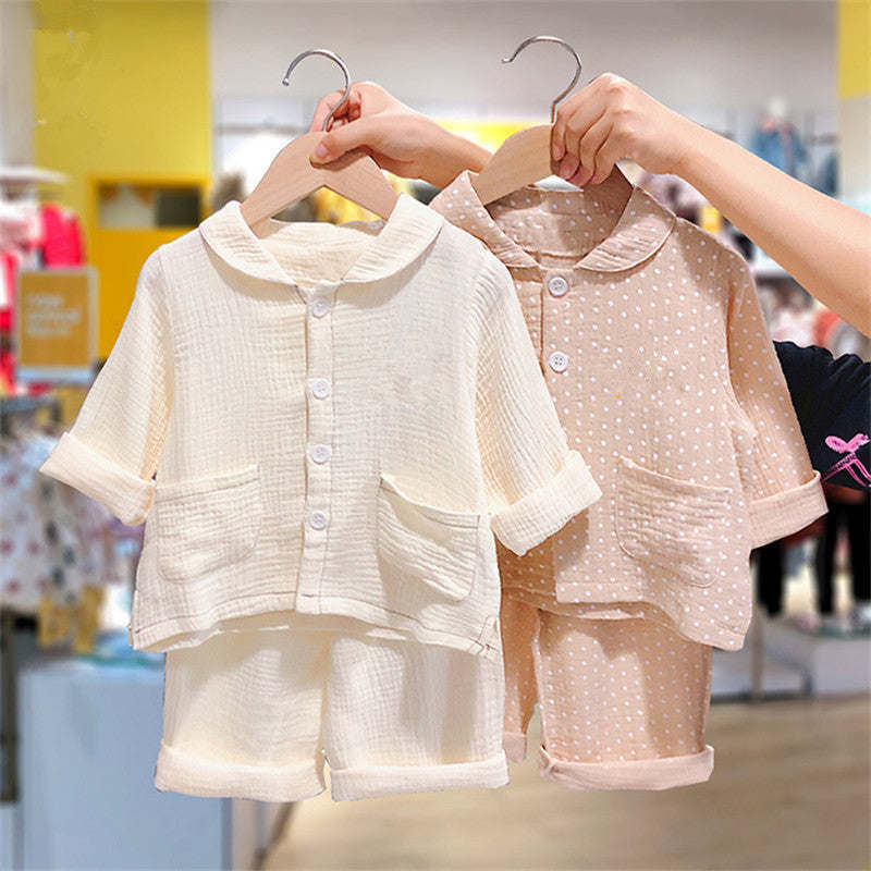 Baby Dot Pattern Single Breasted Design Lapel Shirt Combo Pants Sets