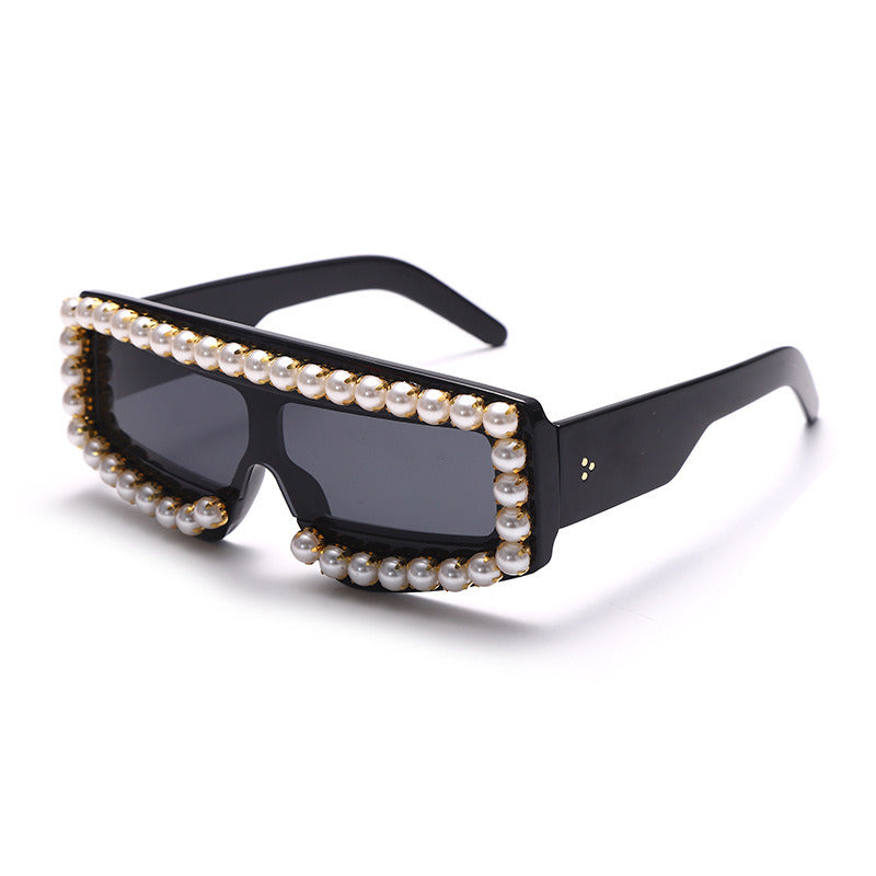 Women Pearl Decoration Glasses Retro Sunglass