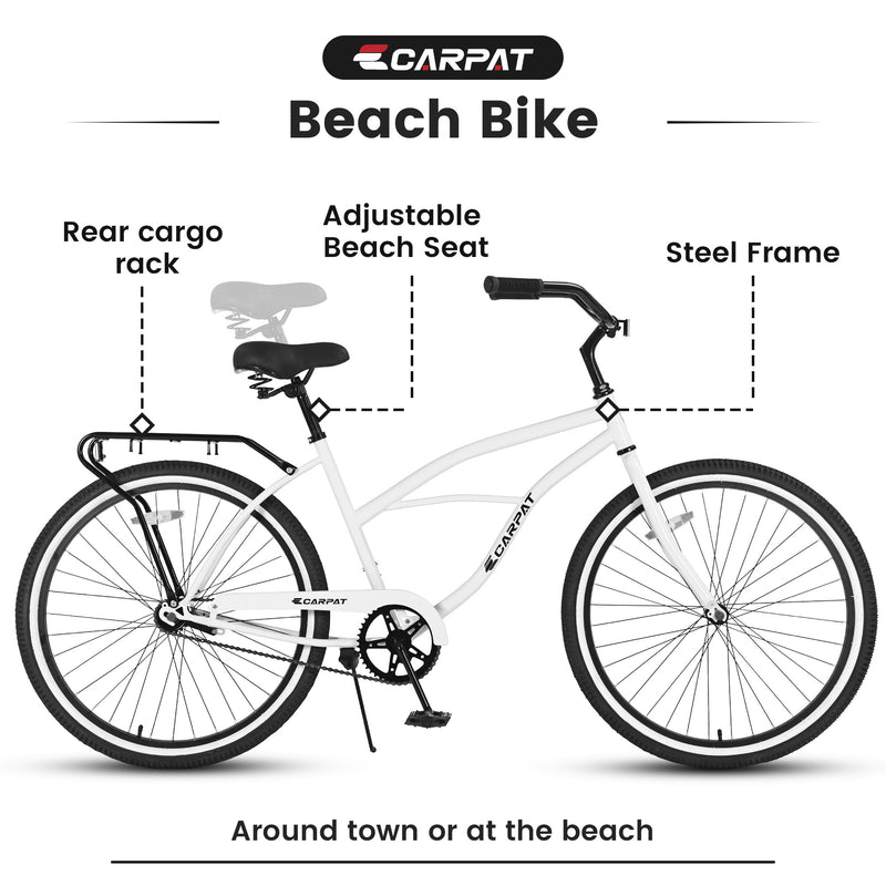 Single Speed Upright Comfortable Rides 26 Inch Beach Cruiser Bike