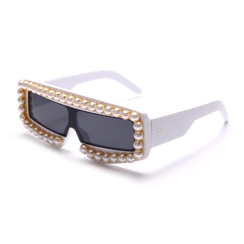 Women Pearl Decoration Glasses Retro Sunglass