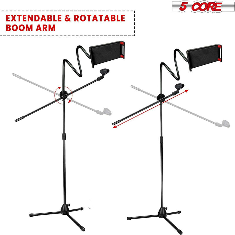 Microphone Stand + Phone Holder Floor Boom Mic Stand Gooseneck + Tablet Holder