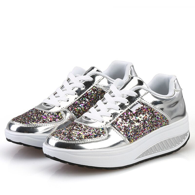 Mesh Flat Ladies Sequin Vulcanized Shoes