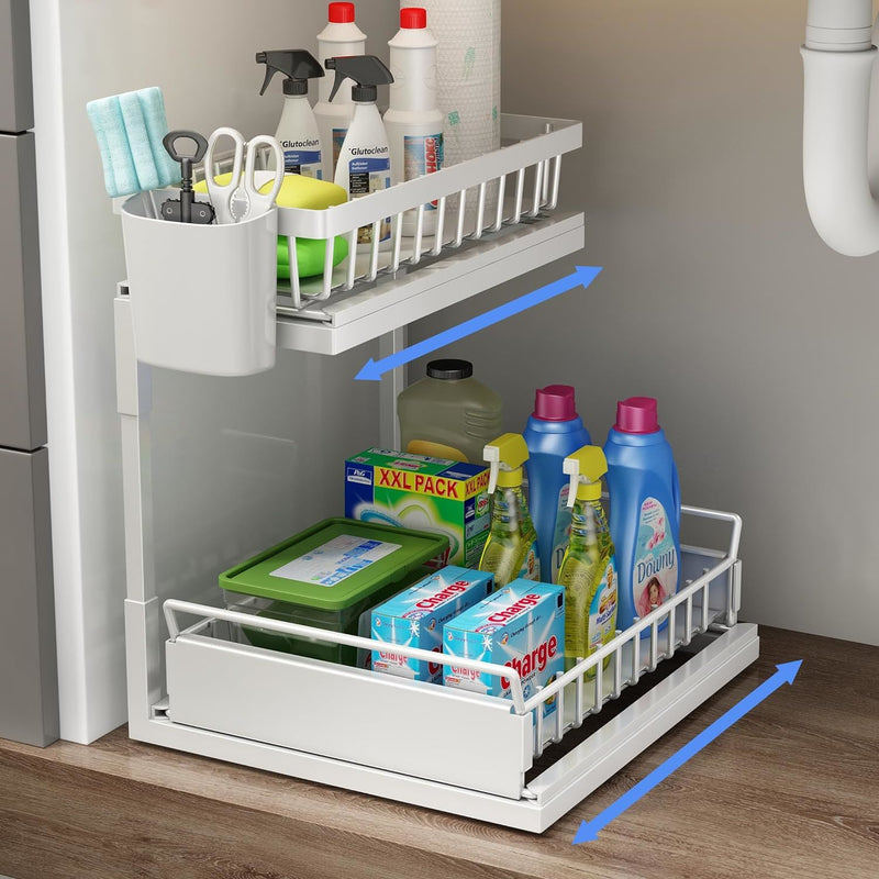 Double Sliding Metal Under Sink Organizer L Shape