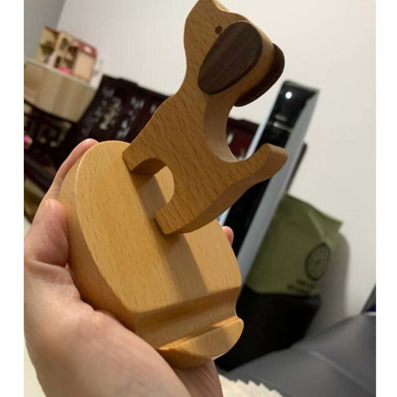 Wooden Cute Dog Desktop Bedside Cell Phone Holder