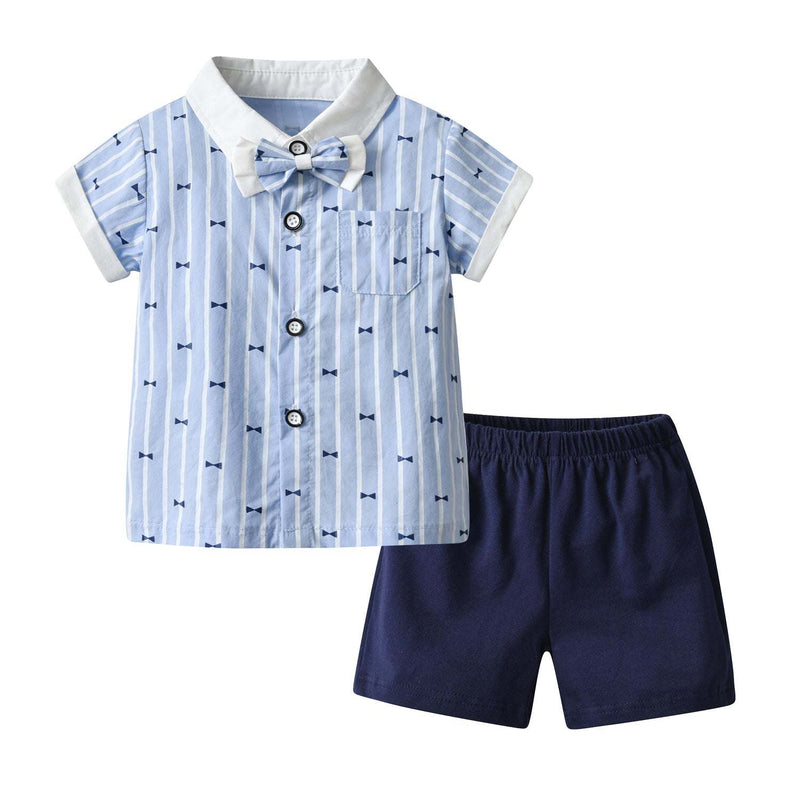 Baby Boy Bow-Tie Print Top Combo Solid Short Pants Sets