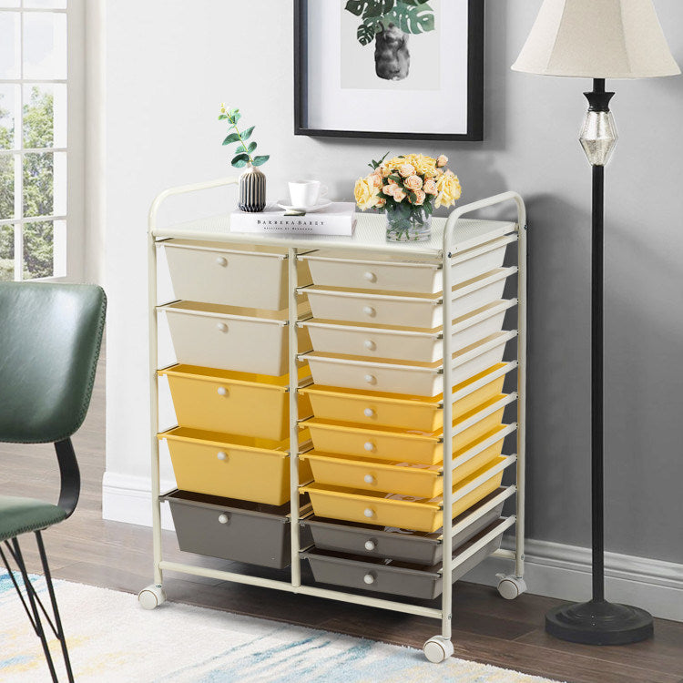 15-Drawer Utility Rolling Organizer Cart Multi-Use Storage