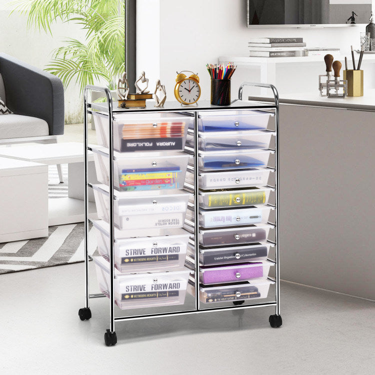 15-Drawer Utility Rolling Organizer Cart Multi-Use Storage