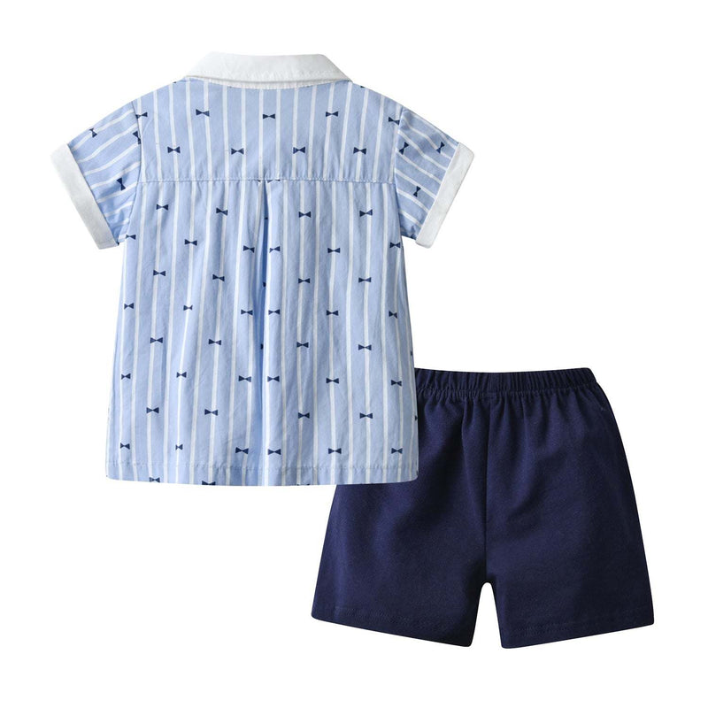 Baby Boy Bow-Tie Print Top Combo Solid Short Pants Sets