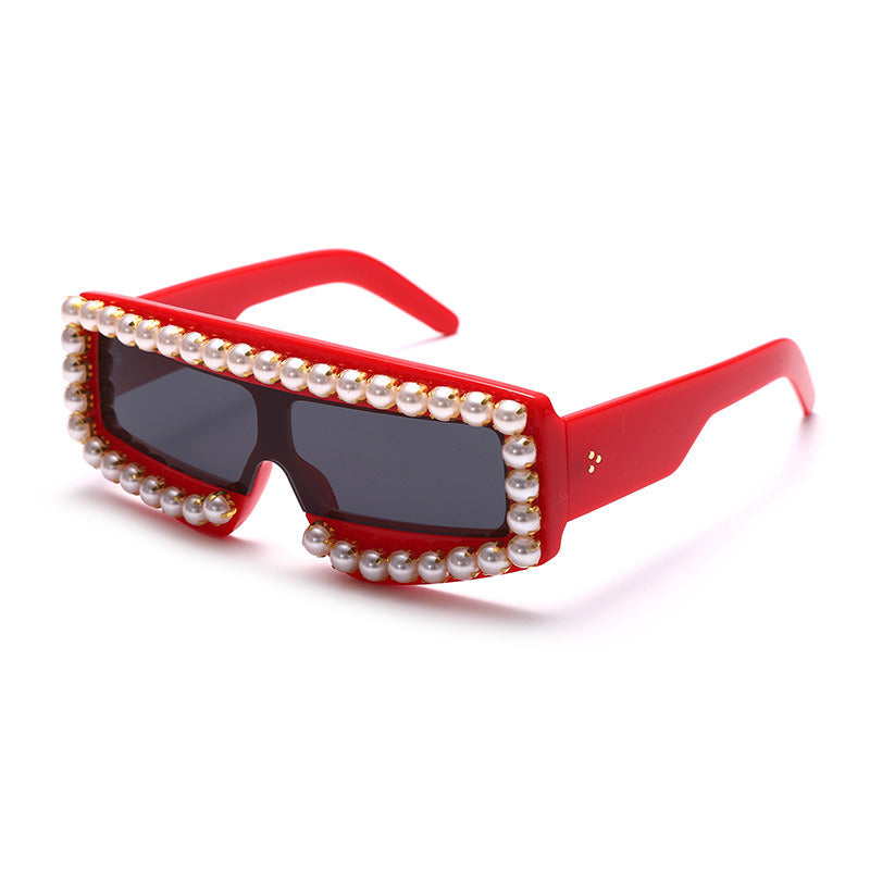 Women Pearl Decoration Glasses Retro Sunglass