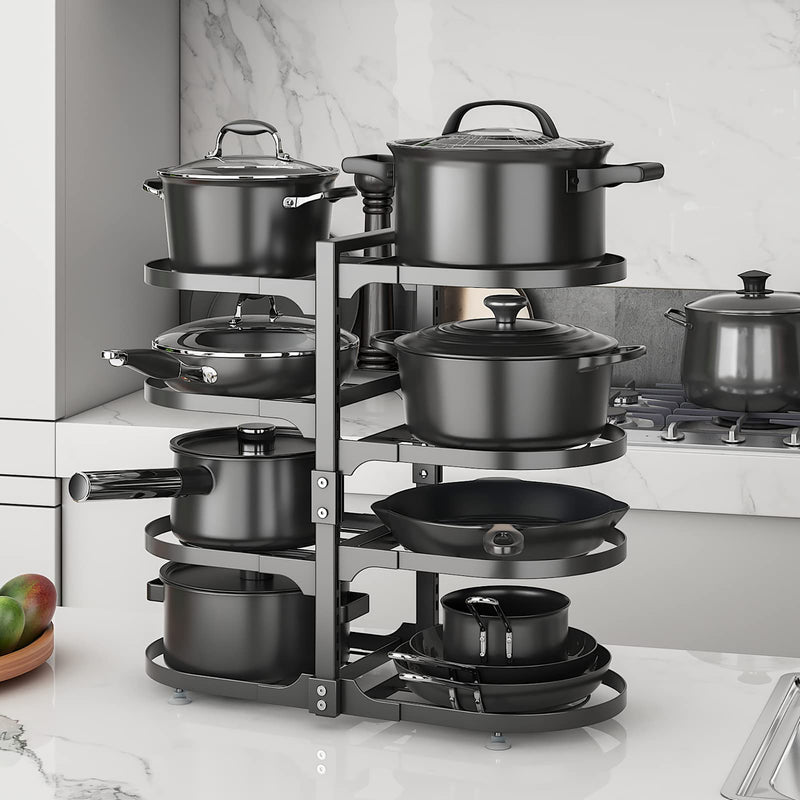 8 Tier Pots and Pans Lid Organizer Adjustable Pot Organizer Rack