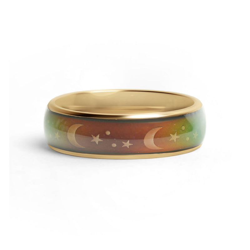 18k Gold PVD Coated Mood Band With Stars And Moons Stainless Steel Ring / CFR9011