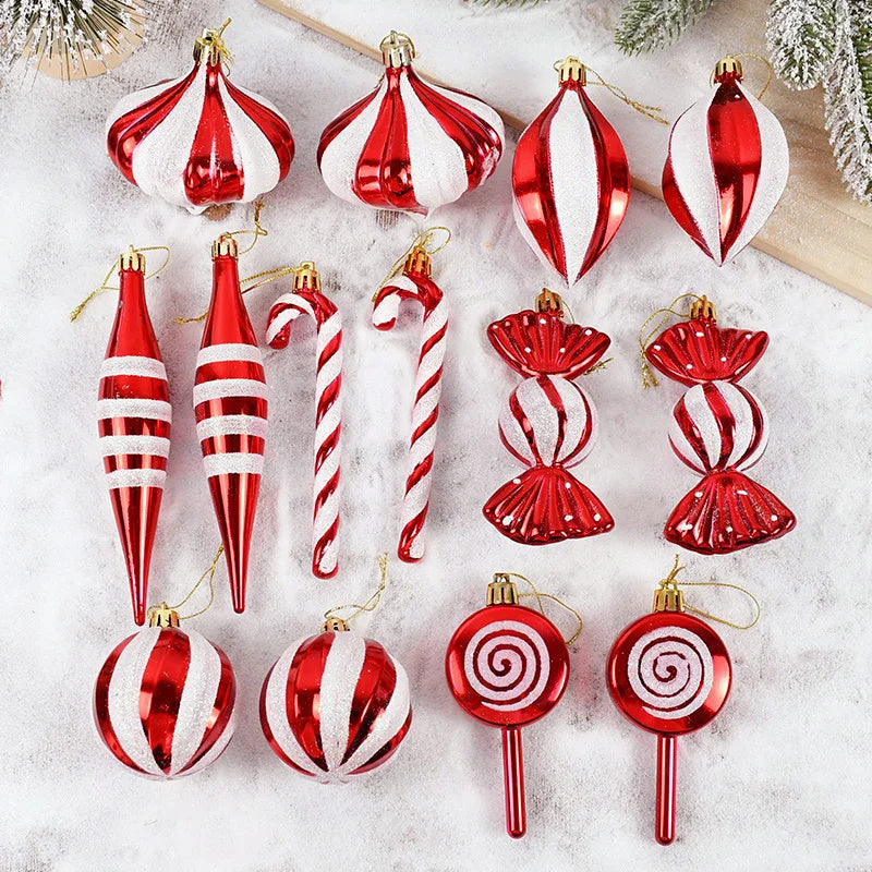 14pcs/box Christmas Ball Ornaments Red Candy Cane