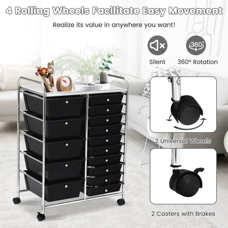 15-Drawer Utility Rolling Organizer Cart Multi-Use Storage