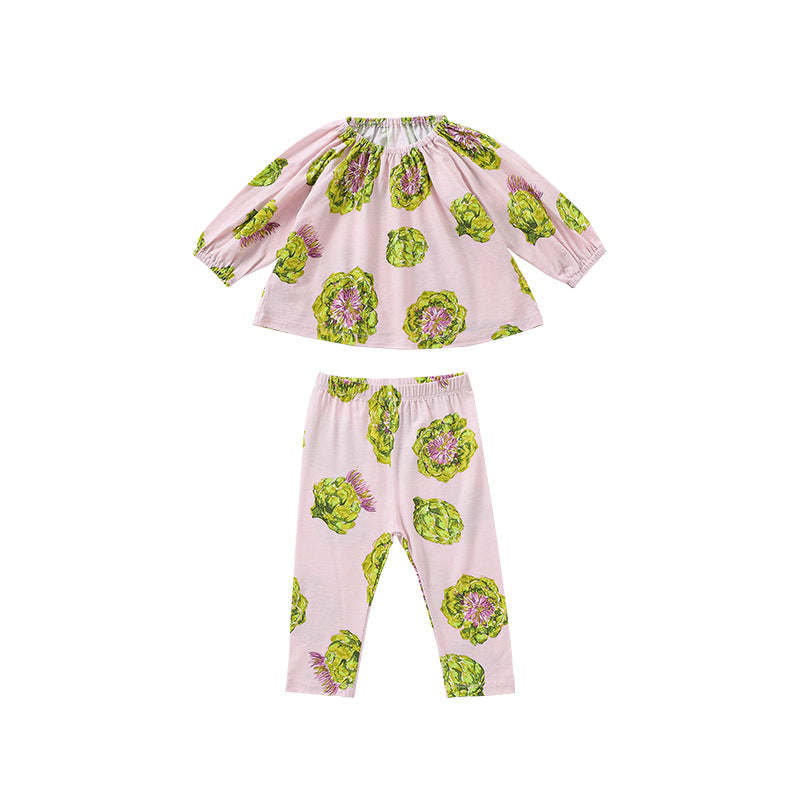 Baby Fruits Or Butterfly Pattern Cotton Tops Combo Pants Sets