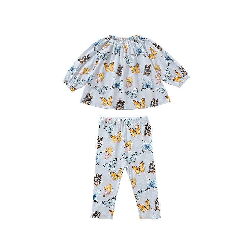 Baby Fruits Or Butterfly Pattern Cotton Tops Combo Pants Sets