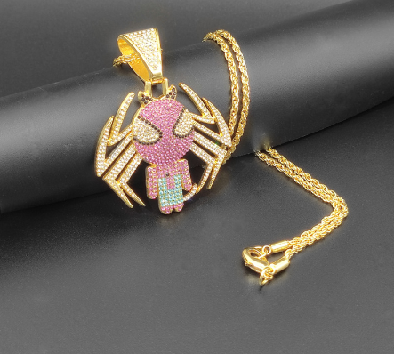 Hip Hop Anime Superhero Jewelry Iced Out Crystal Spider Pendant Necklace