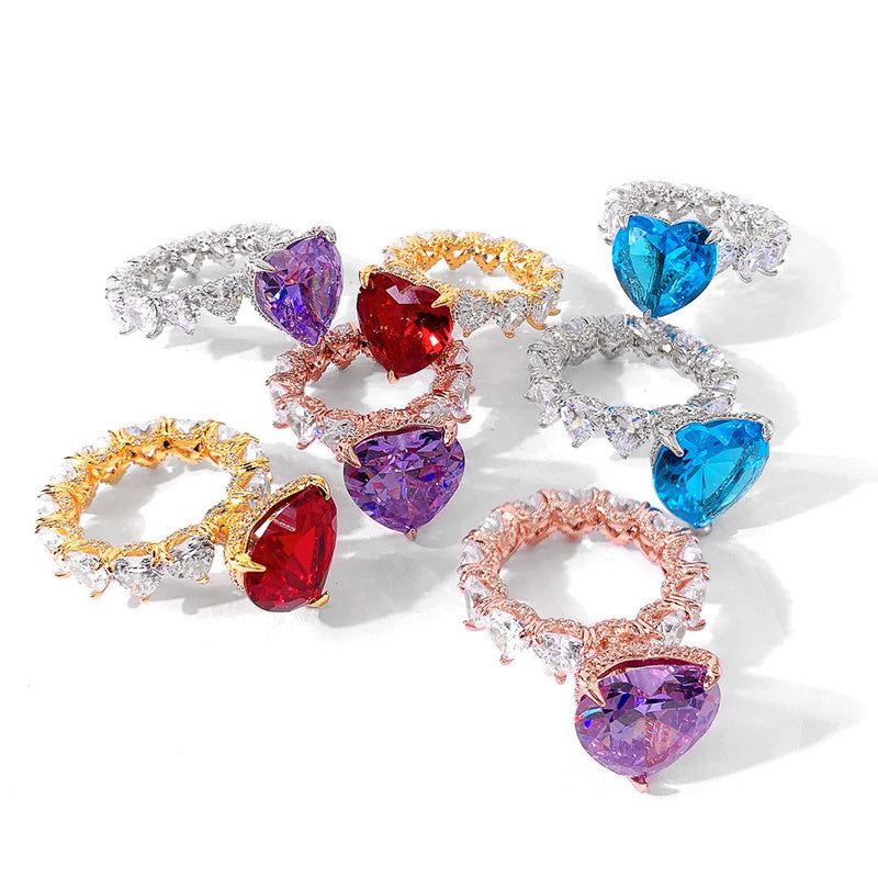 Women's Fashion Colored Zircon Heart Ring