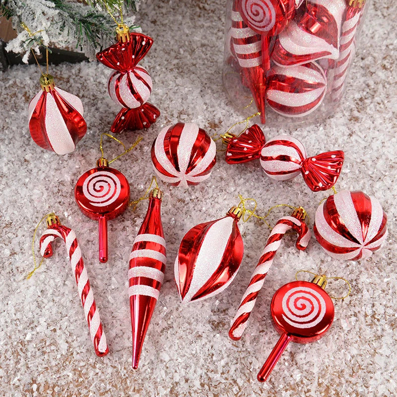 14pcs/box Christmas Ball Ornaments Red Candy Cane