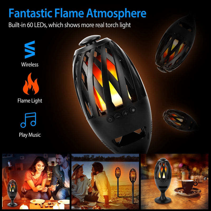 LED Flame Torch Wireless Waterproof Stereo Bass Speaker