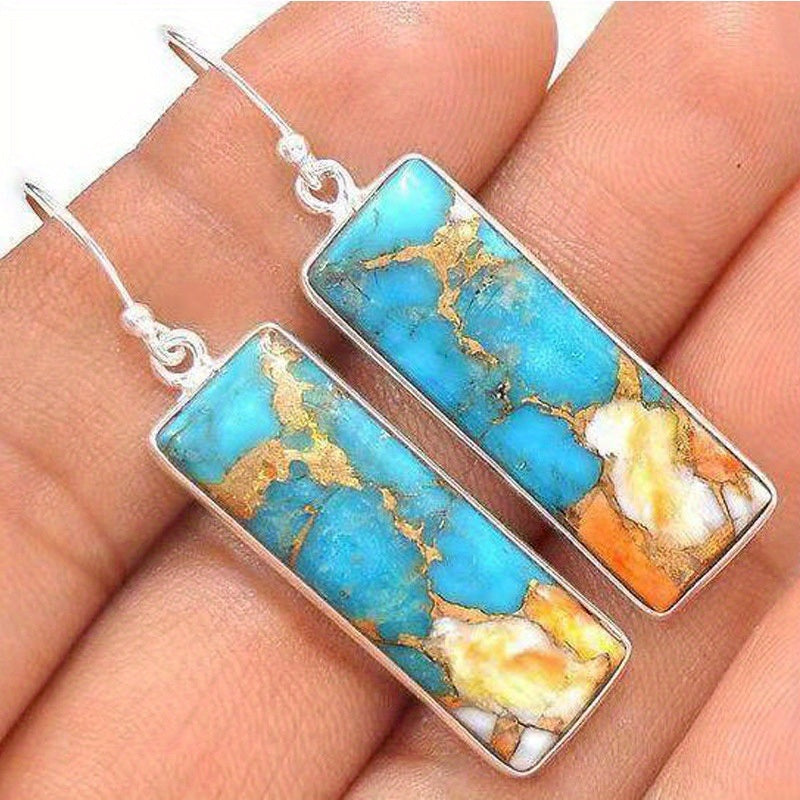 Silver Plated Natural Turquoise Natural Gemstones Earrings