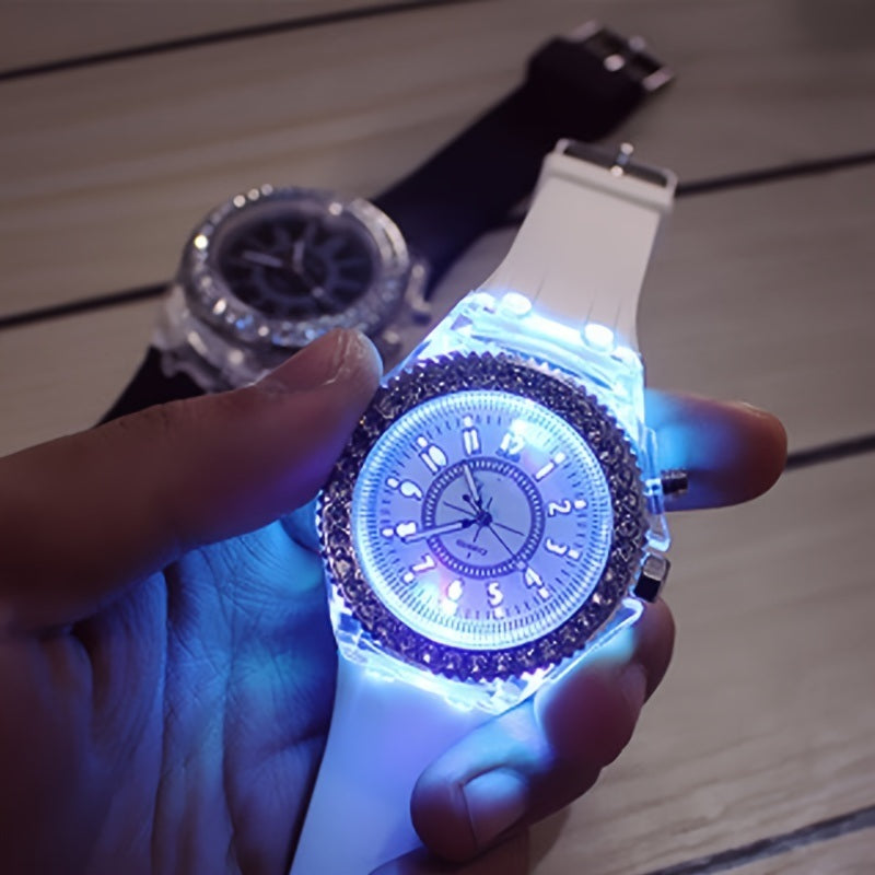 LED Flash Couple Silicone Round Quartz Sports Watch