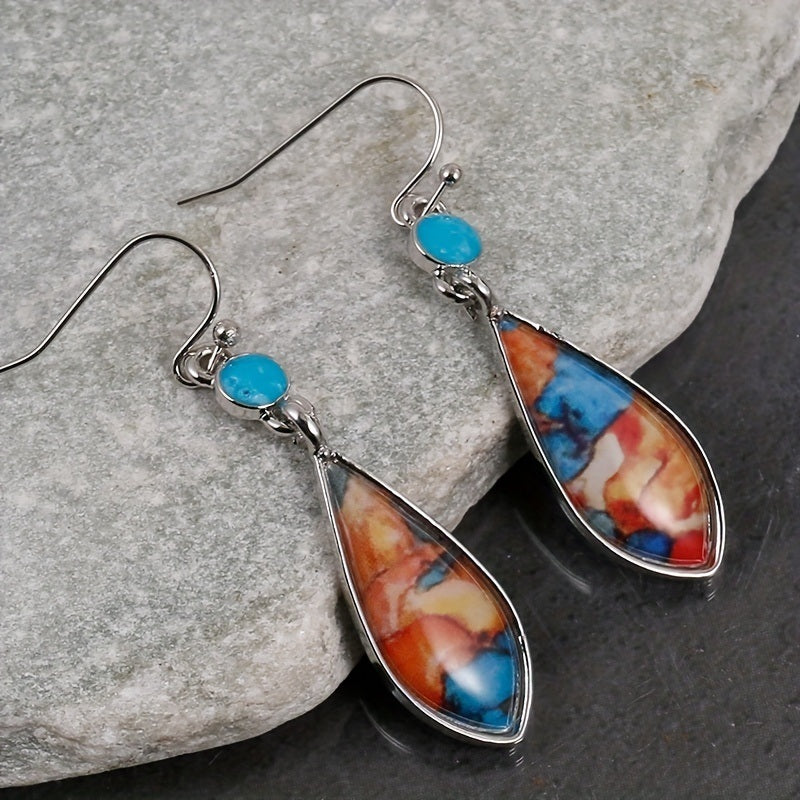 Silver Plated Natural Turquoise Natural Gemstones Earrings