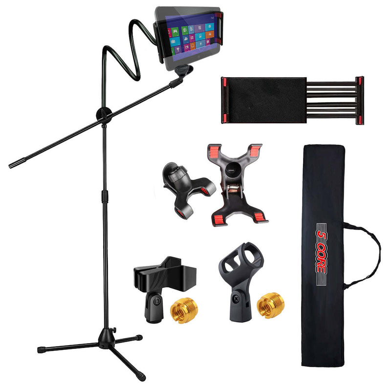 Microphone Stand + Phone Holder Floor Boom Mic Stand Gooseneck + Tablet Holder