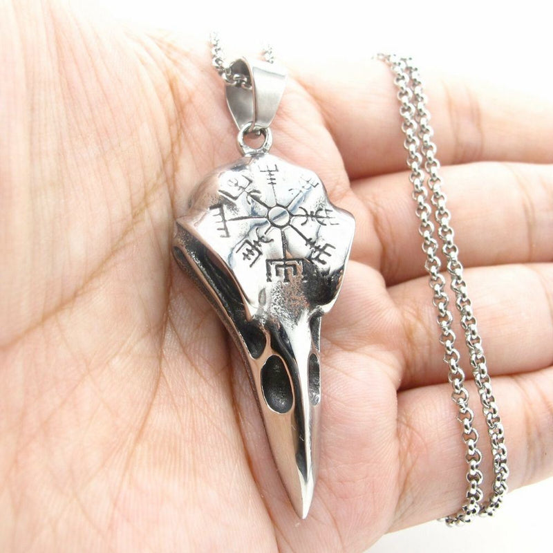 Vikings Inspired Crow Skull Pendant Necklace