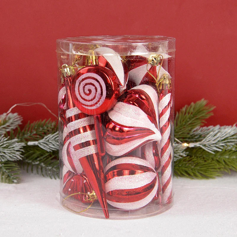 14pcs/box Christmas Ball Ornaments Red Candy Cane