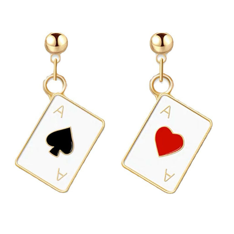 Creative Poker Ace Asymmetry Unique Design Drop Earrings