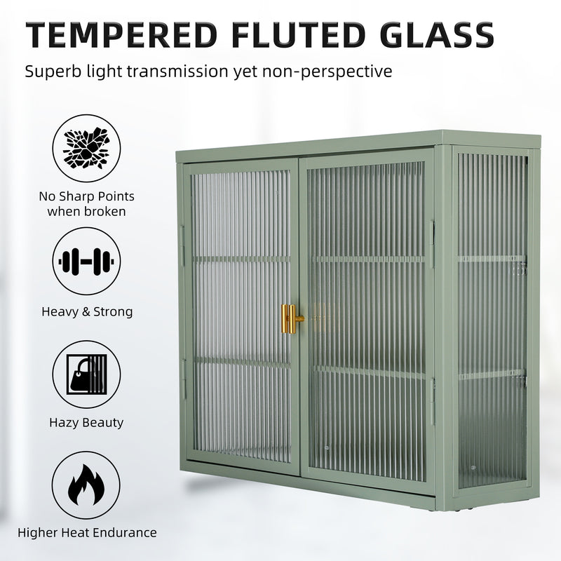 Retro Style Haze Double Glass Door Wall Cabinet