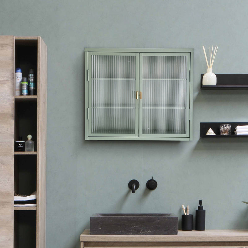 Retro Style Haze Double Glass Door Wall Cabinet