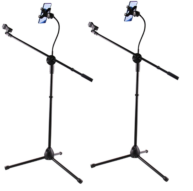 Microphone Stand + Phone Holder Floor Boom Mic Stand Gooseneck + Tablet Holder