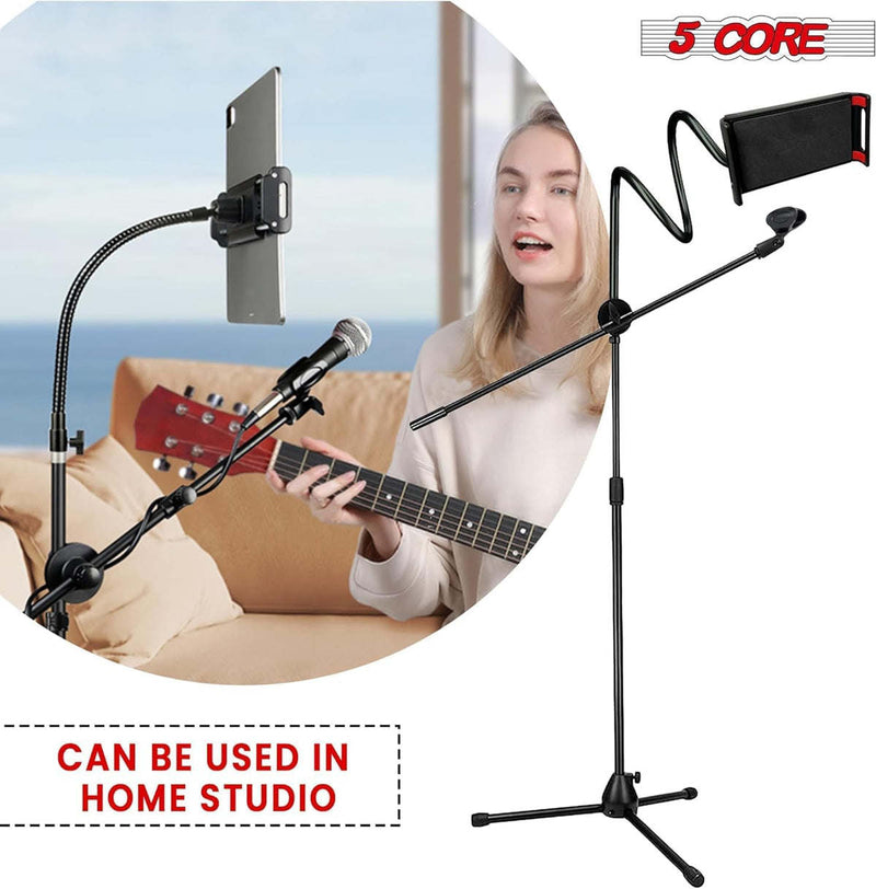 Microphone Stand + Phone Holder Floor Boom Mic Stand Gooseneck + Tablet Holder